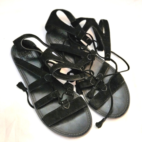 Frye Ruth Black Gladiator 100% Leather Black Strap Sandals Sz 6 US - Picture 4 of 9